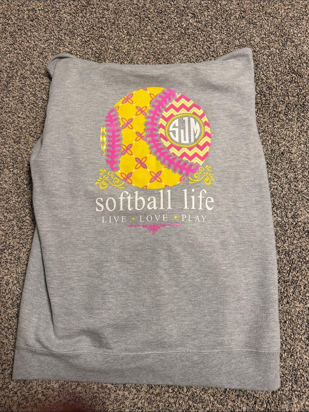 Softball Life Graphic women’s Sweatshirt - Gray with Yellow & Pink Design